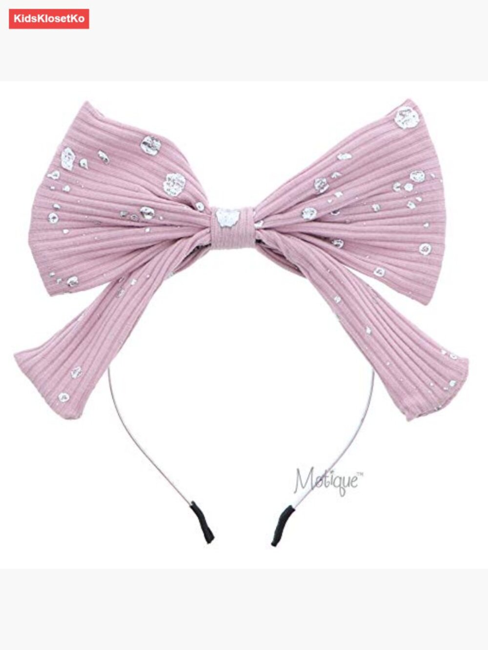 Large Ribbed Bow Hairband With Silver Splatter Design - Picture 3 of 3
